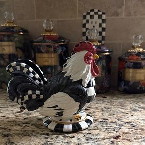 Mackenzie Childs Black and White Rooster Napkin Holder